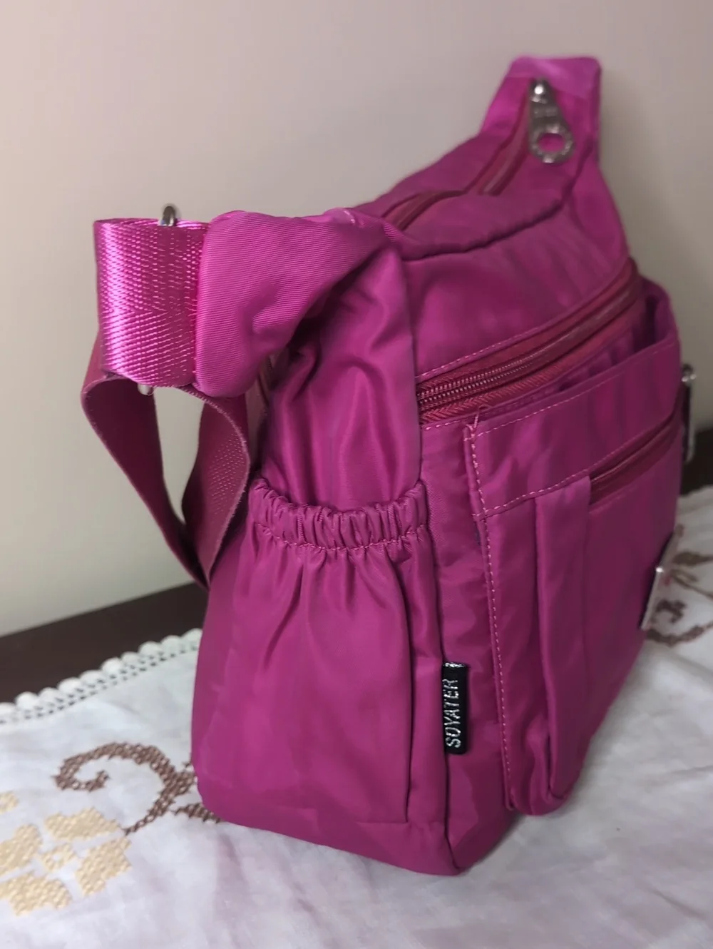 Soyater Fuchsia Crossbody Shoulder Bag with Many Pockets